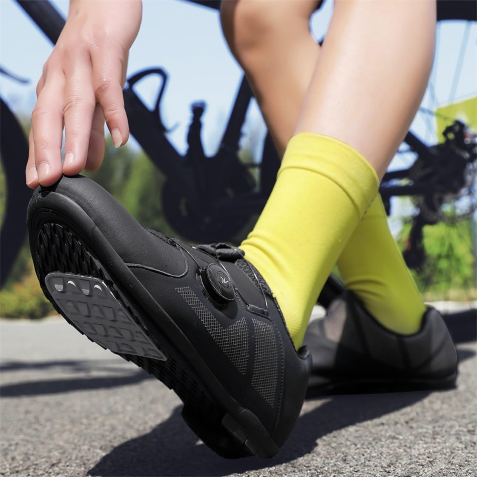 JiuQing Buty rowerowe męskie damskie gumowe podeszwy szosowe buty górskie bez blokady płaskie pedały codzienne buty rowerowe