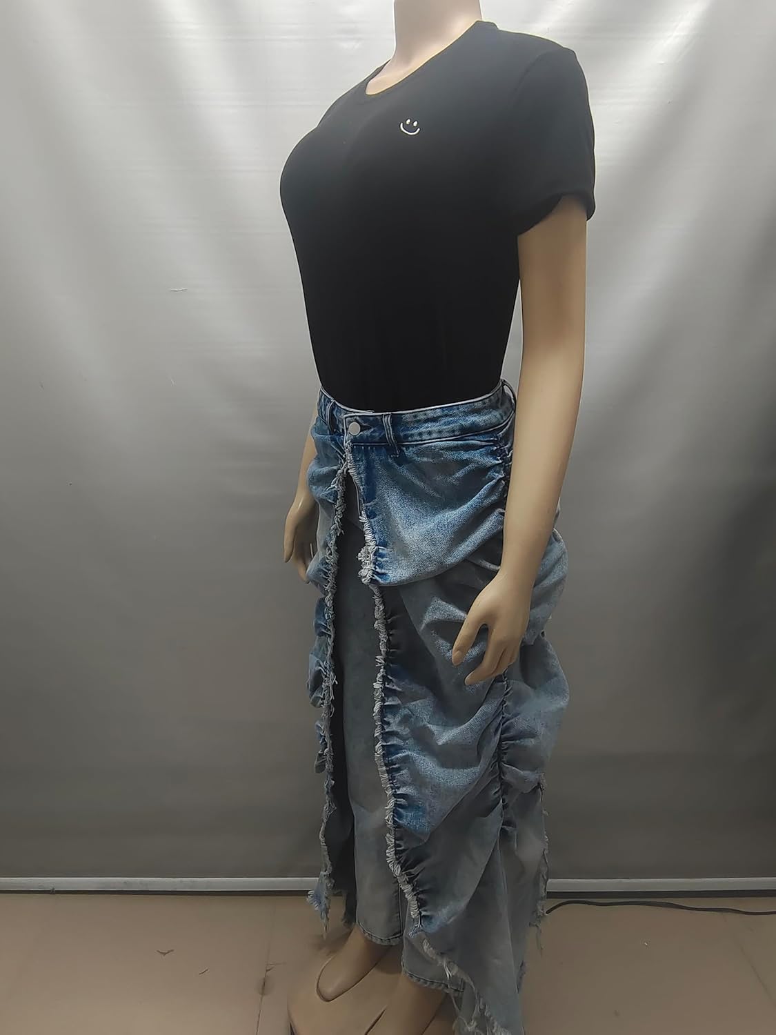 Women's Fashionable Jeans, Y2k High-Waisted Straight-Leg Jeans, Blue Denim, Frayed Edge Design, Pleated Style