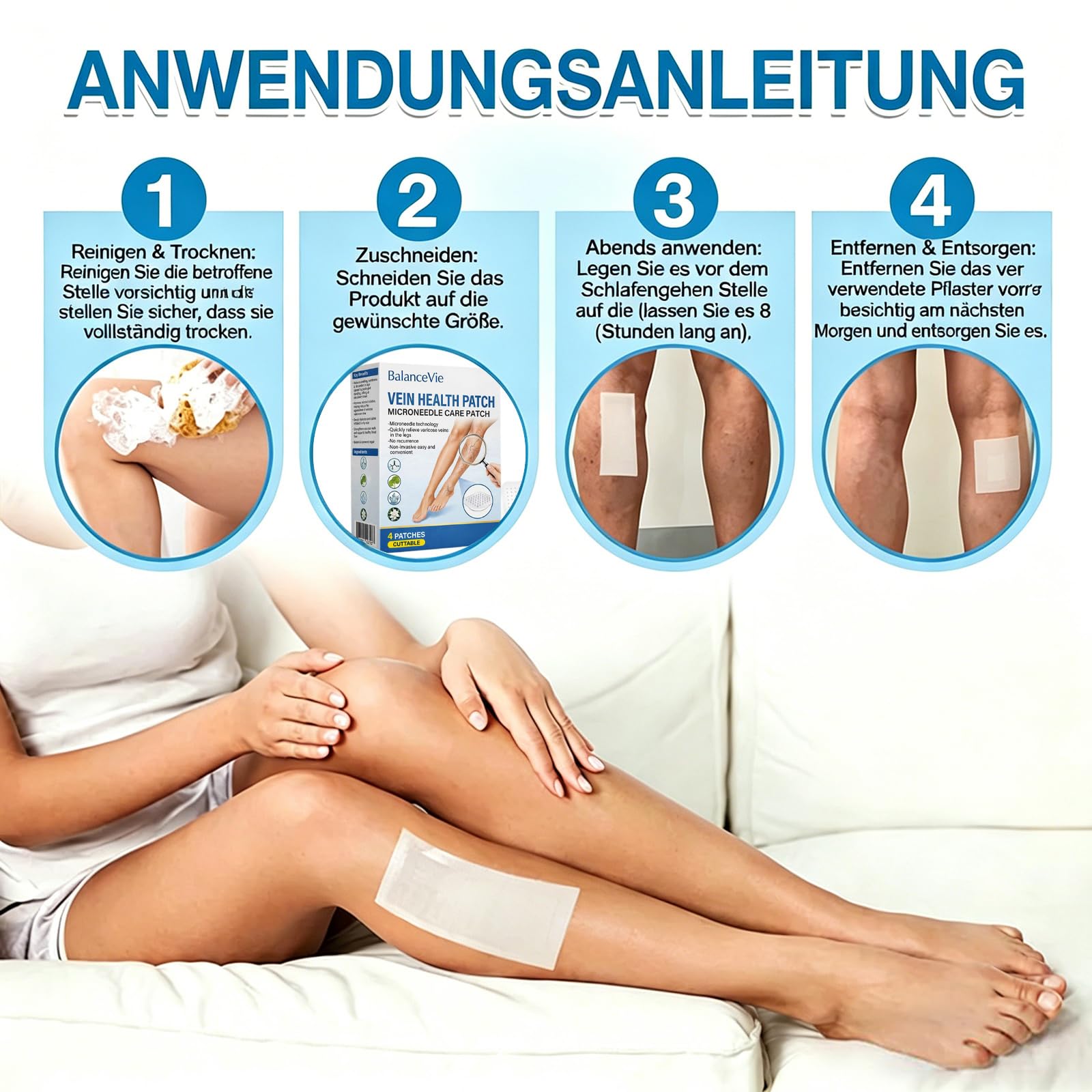 BalanceVie Vein Health MicroneedleCare Patch, BalanceVie Mikronadel Pflaster, 2026 Fortschrittliche Vein Repair Patches, Natürliche Inhaltsstoffe, für Alle Hauttypen，2 PCS