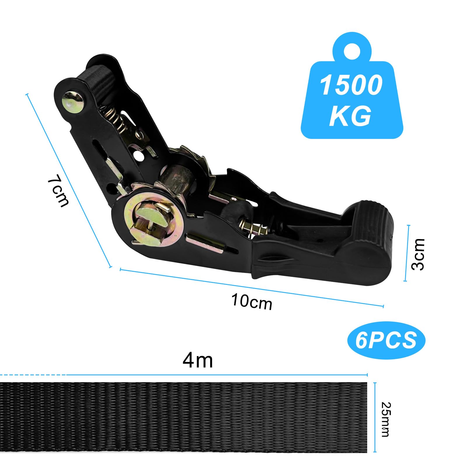 Chiluxendo 6 Pièces Sangle a Cliquet, Petite Sangle Arrimage 2.5cm X 4m, Sangles À Cliquer, Sangle Moto Remorque Sangles D'Arrimage À Cliquet, Nouvelle Sangle D'Arrimage Universelle (Noire)