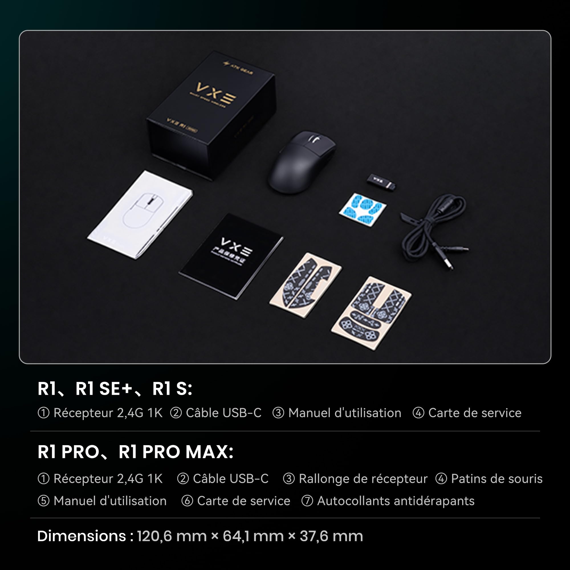ATK VXE Dragonfly R1 Pro Max Souris Gaming sans Fil, Capteur PAW3395, jusqu'à 26 000 PPP, Ultra-légère 53g, Batterie 150 Heures, Revêtement Lisse Effet Glace, Double Mode 2,4 G/Filaire – Noire