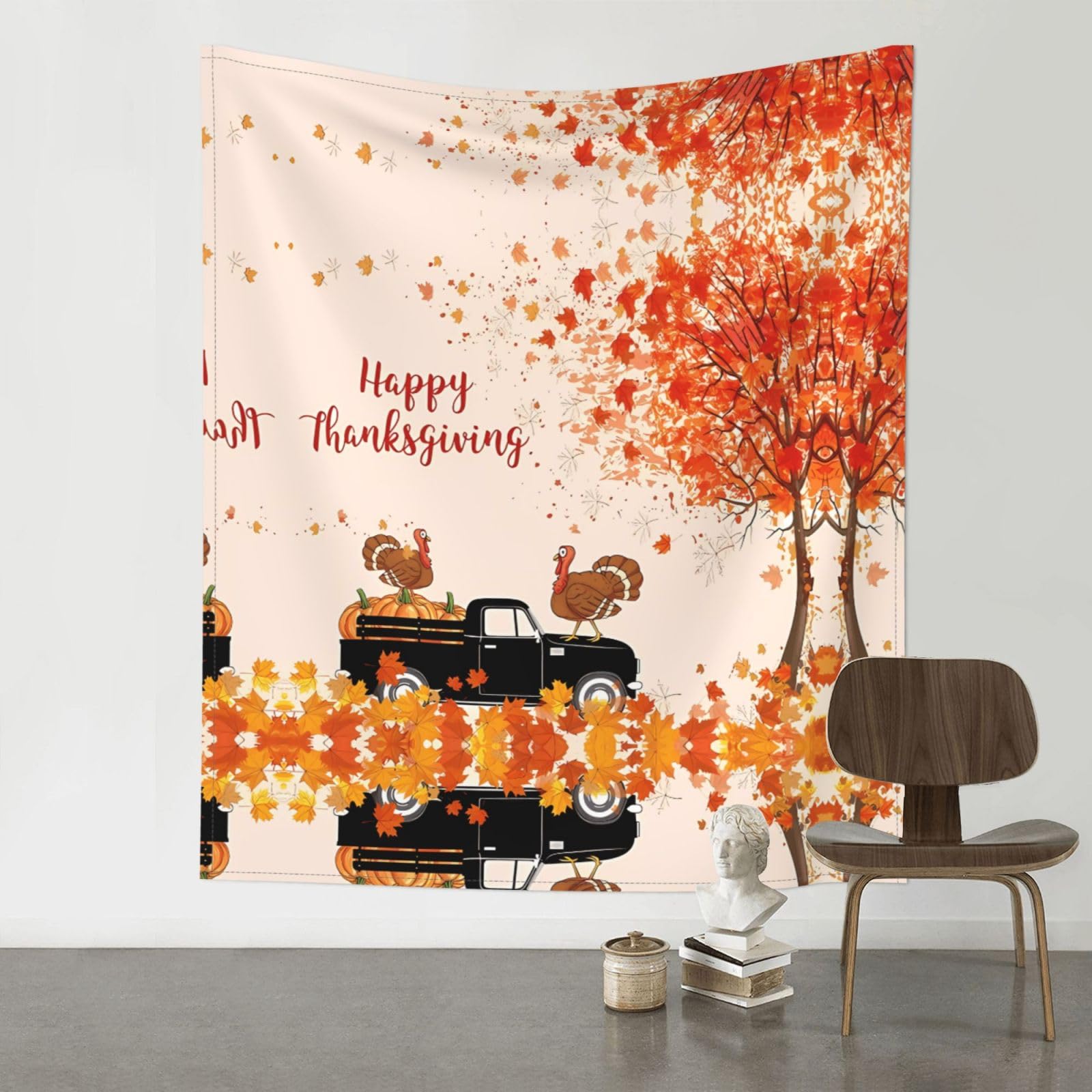 YYHHAOFA Thanksgiving Turkey on Pumpkin Car Prints 60x51in Wall Tapestry Boho Chic Dorm Decor & Beach Throw Blanket
