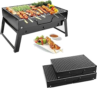 GaRcan BBQ Grill, Portable Barbecue Grill for 1-6 Persons, Small Sizes Charcoal BBQ Desk Tabletop Outdoor Camping Picnics Garden Party Grill, BBQ Utensil, Black