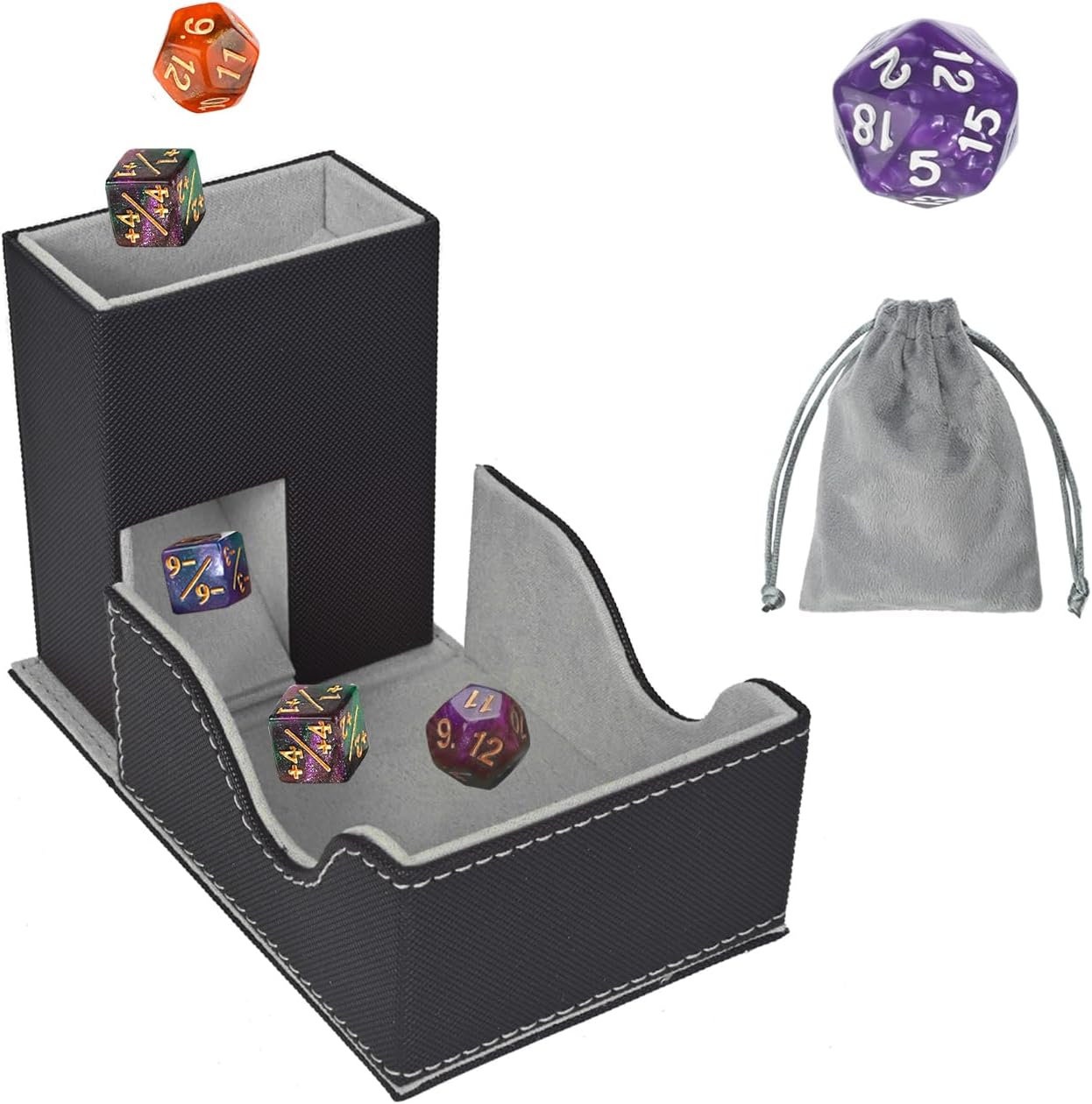 Dice Tower and Tray,Foldable Portable Dice Rolling Tower,Dice Roller Accessory for Dungeons and Dragons,Classic Board Games,RPG Games,and Tabletop Games Black/Grey