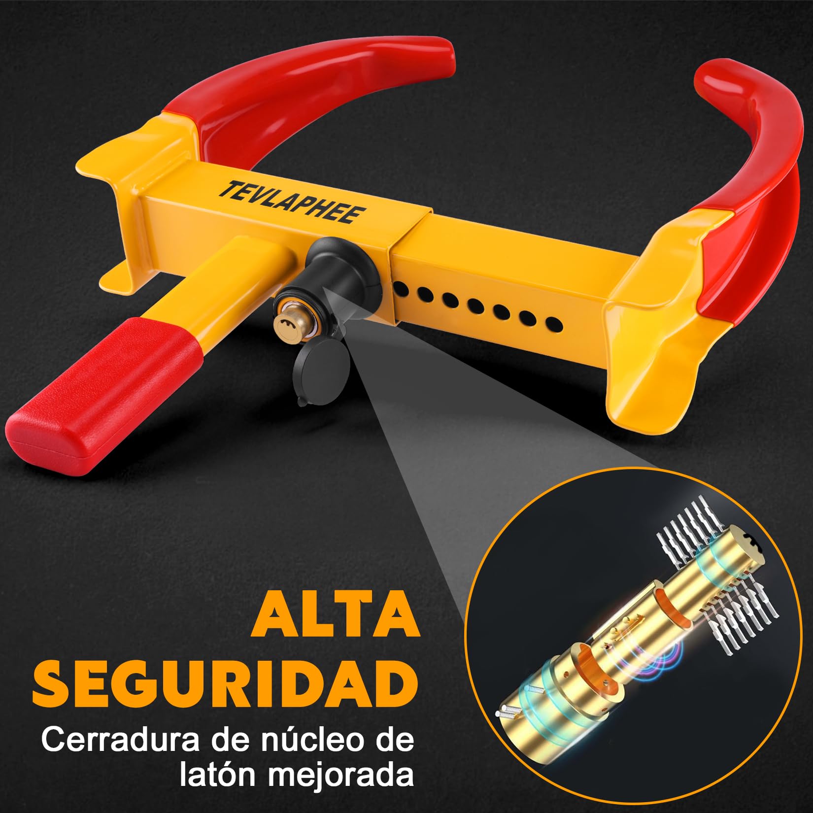 Tevlaphee Cepo Antirrobo Rueda Coche Remolque Caravana Reforzado Universal Ajustable Protección PVP Cerradura Antitaladro