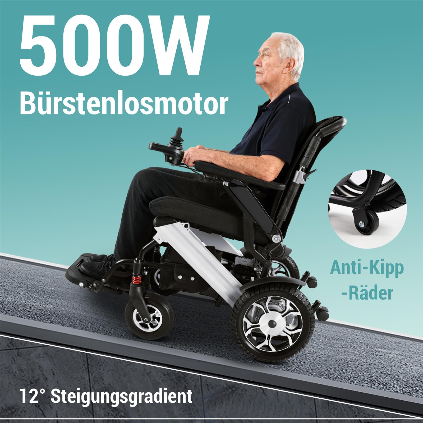 UYSELA Fauteuil Roulant Electrique Pliable Leger, Leger Fauteuil Roulant Handicapé Adulte avec Fonction Pliage Automatique, Jusqu'à 150KG,Black+White