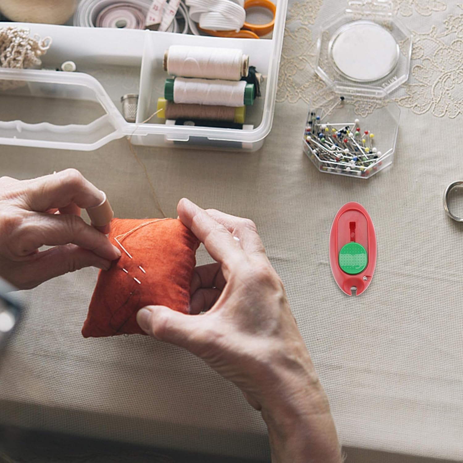Mini Red Plastic Needle Threader and Thread Cutter for Elderly Sewing image 5
