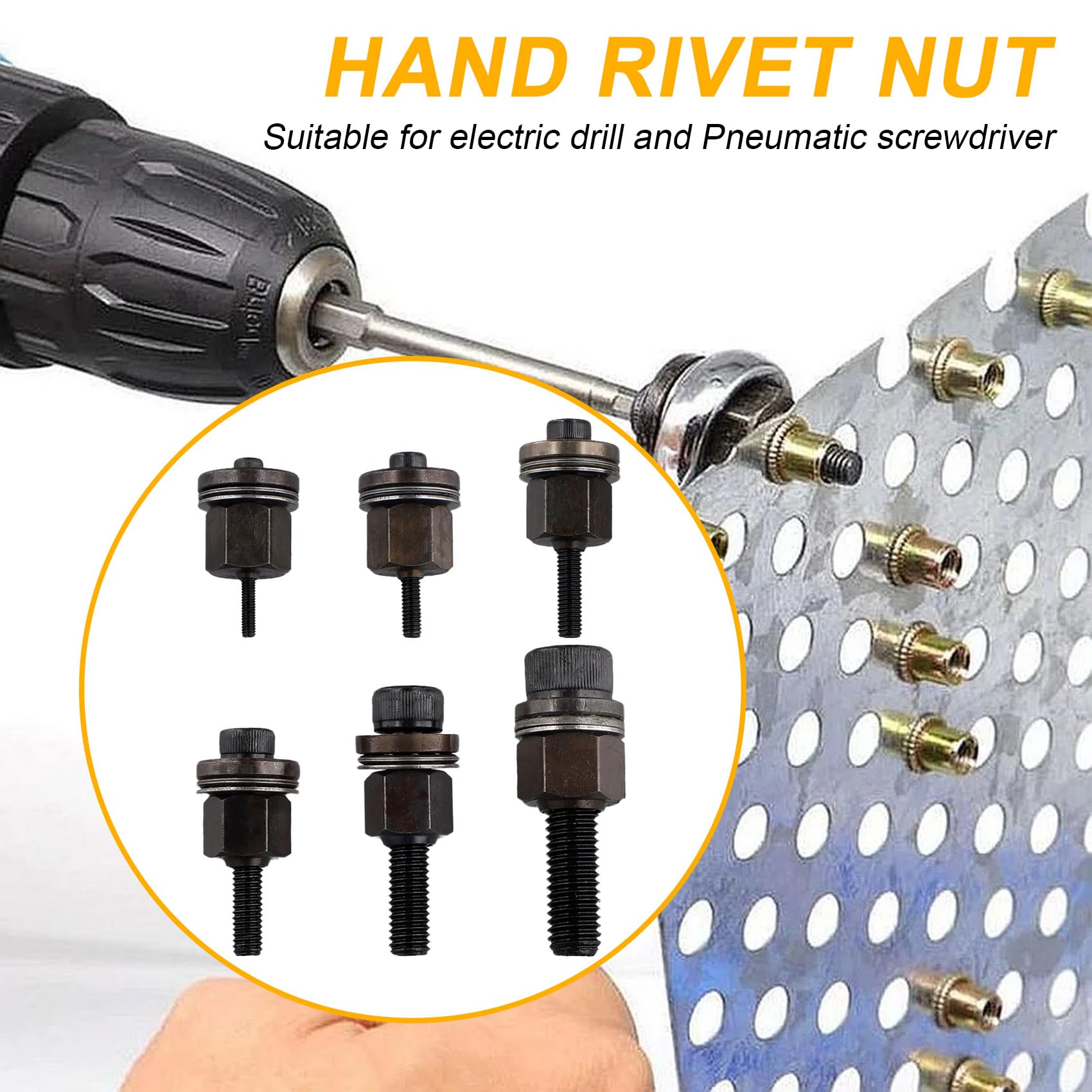 Set di Teste In Acciaio per Rivetti Manuali da 6 Pezzi Rivettatrice Manuale per Sostituire Dado Della Punta M3//M5/M6/M8/M10 Testa Mandrino per Lo Strumento per per Rivetti