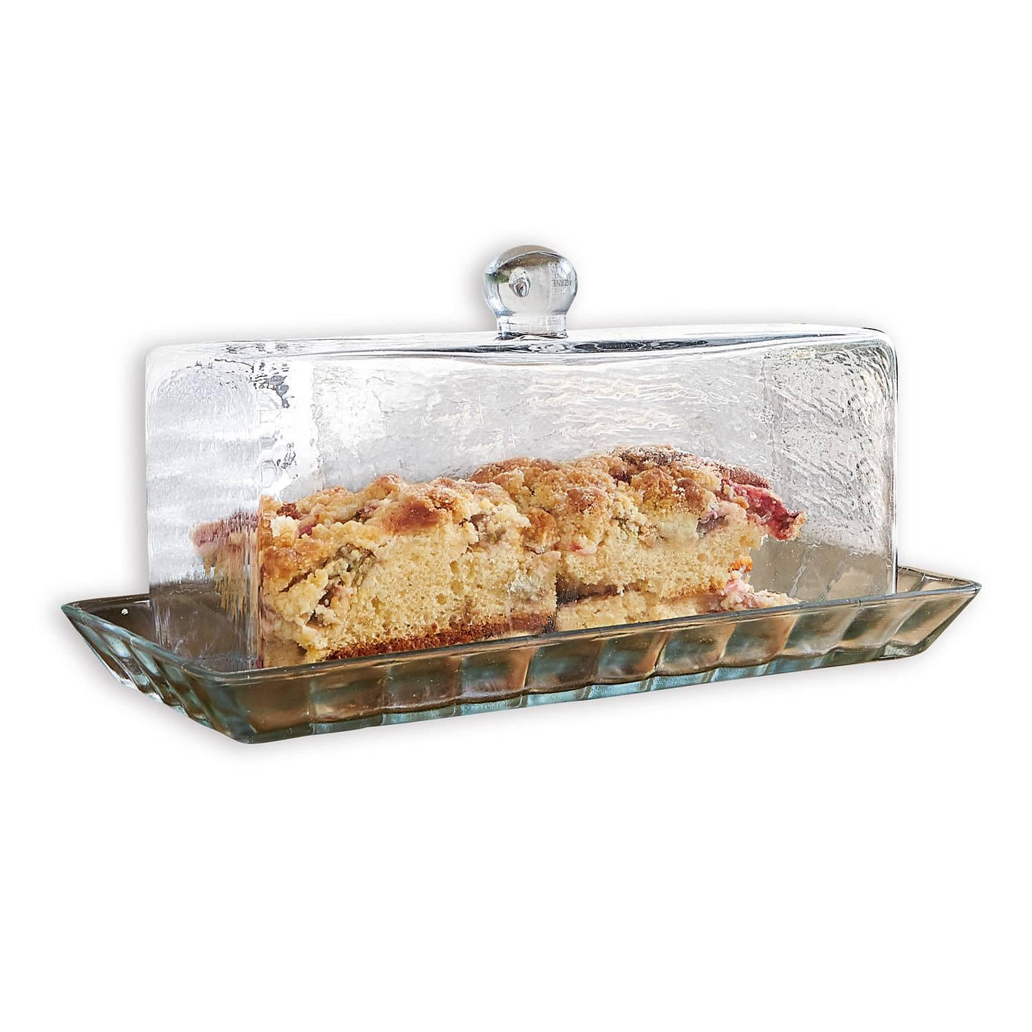LOBERON Nelia Cloche en verre avec plateau - Verre soufflé à la bouche - Plateau cannelé et poignée ronde en verre, transparent