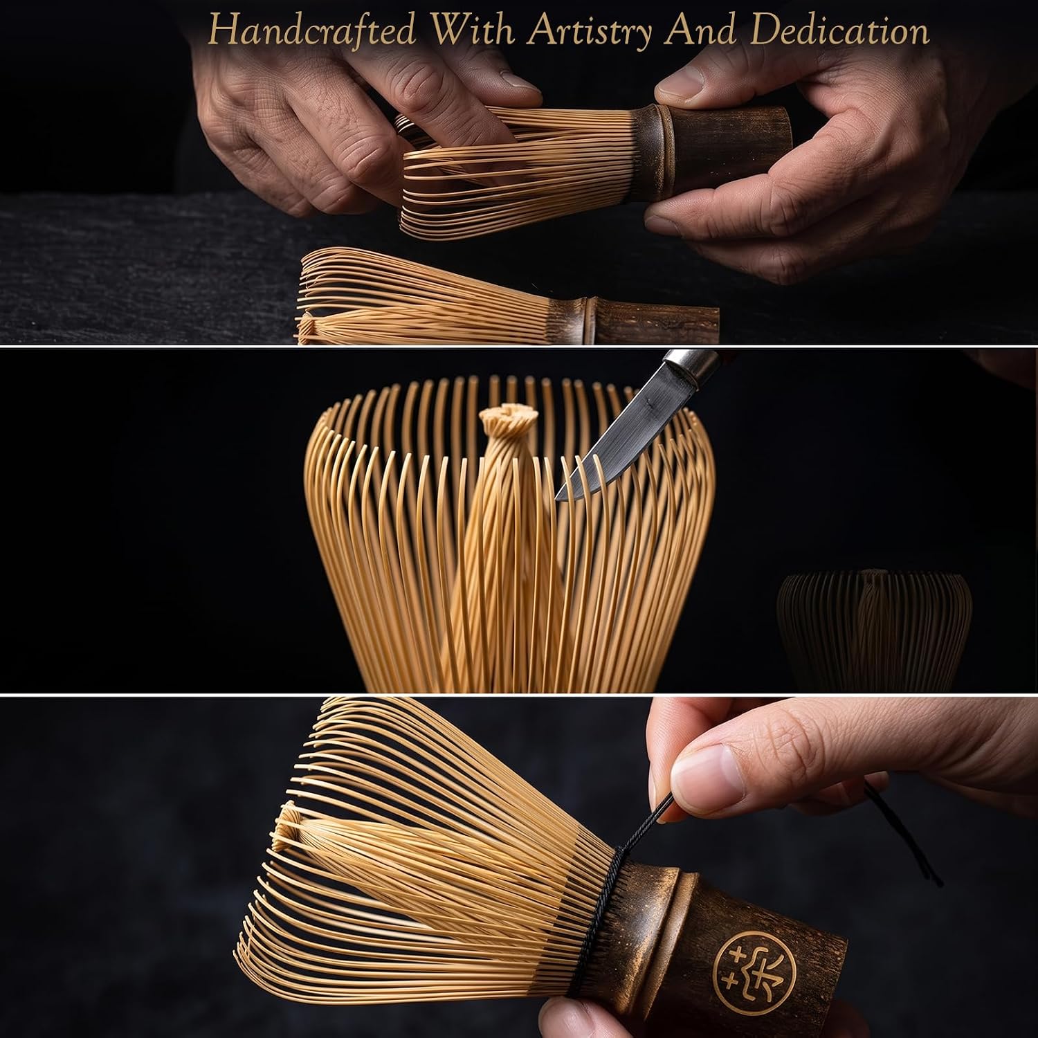 Handcrafted Kurotake Chasen Matcha Whisk & Absorbent Tea Towel Set