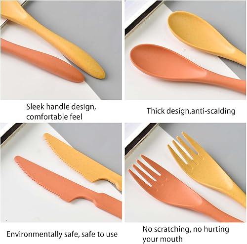 Miniatura 2 de Juego de cuchillos, cucharas y tenedores, juego de cubiertos de paja de trigo, juego de cubiertos reutilizables para 4, utensilios para fiestas,