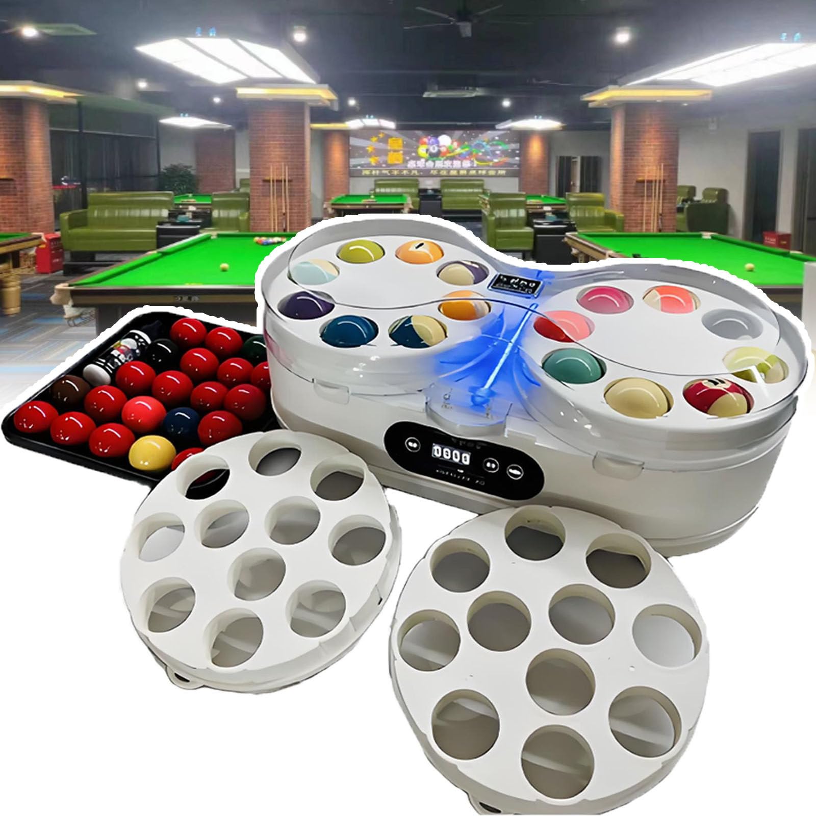 BOOZXCV New Pool Ball Polishing & Cleaning Machine,Professional Billiard Ball Cleaner Machine For Club/Home With Dual-Disc Cleaning 16/22 Balls,For 16/22 & British Billiard/Snooker (White)