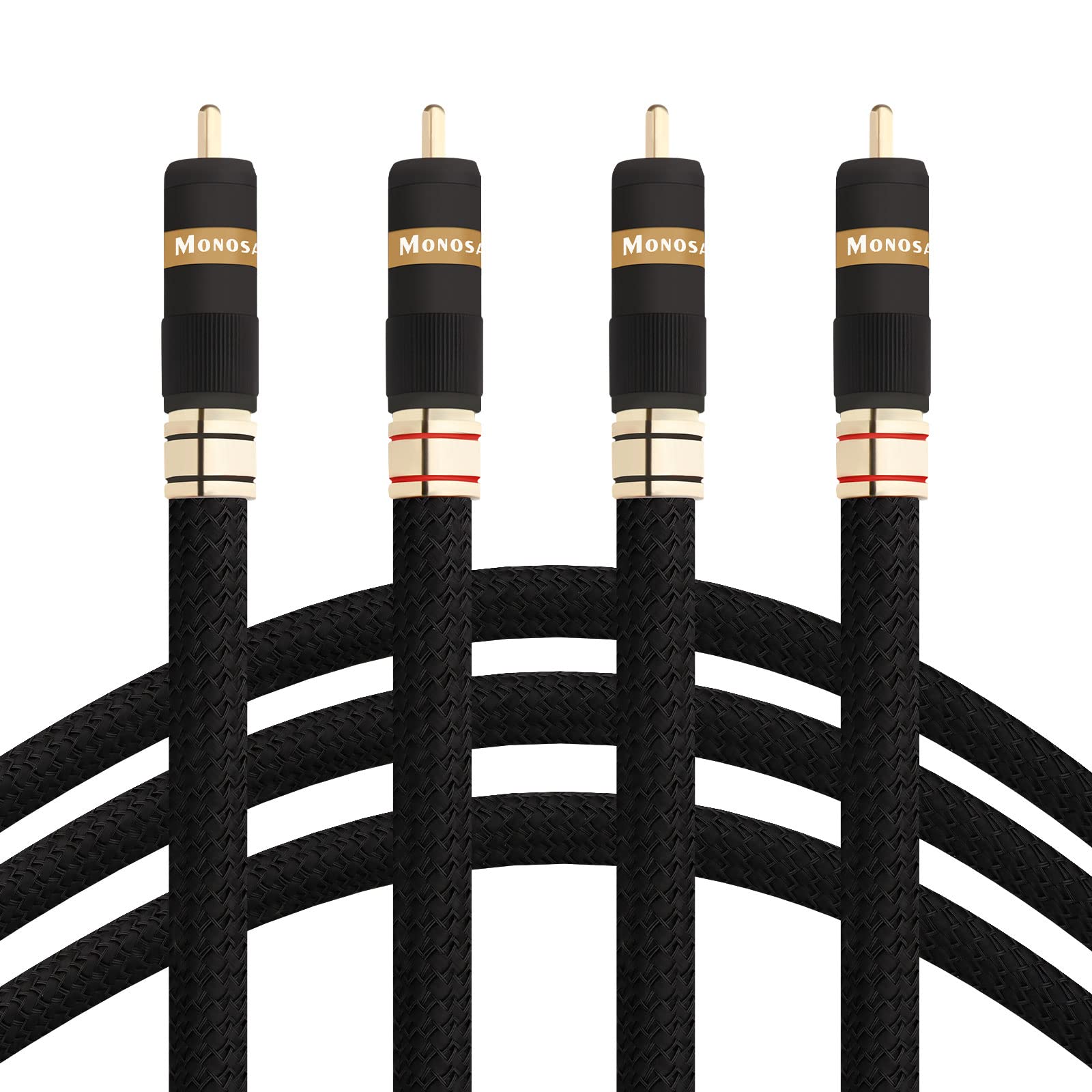 Monosaudio17AWG Audiophile RCA Cable RCA Balanced Audio Cable OFC Copper Gold Plated RCA Interconnect 2RCA Male to 2RCA Male Signal Cord for Home Theater, HDTV, Amplifiers, Speakers(1.5M/4.9Ft)