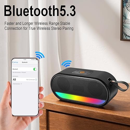 Miniatura 5 de Altavoz Bluetooth portátil con luces LED, sonido fuerte de 24 W, graves potentes e inalámbricos portátiles de hasta 10 horas de reproducción,