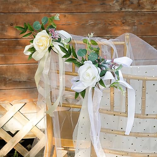 Miniatura 5 de Decoraciones para sillas de boda para novia y novio, ceremonia de boda, respaldo de silla de pasillo, decoración de silla de fiesta de ceremonia de