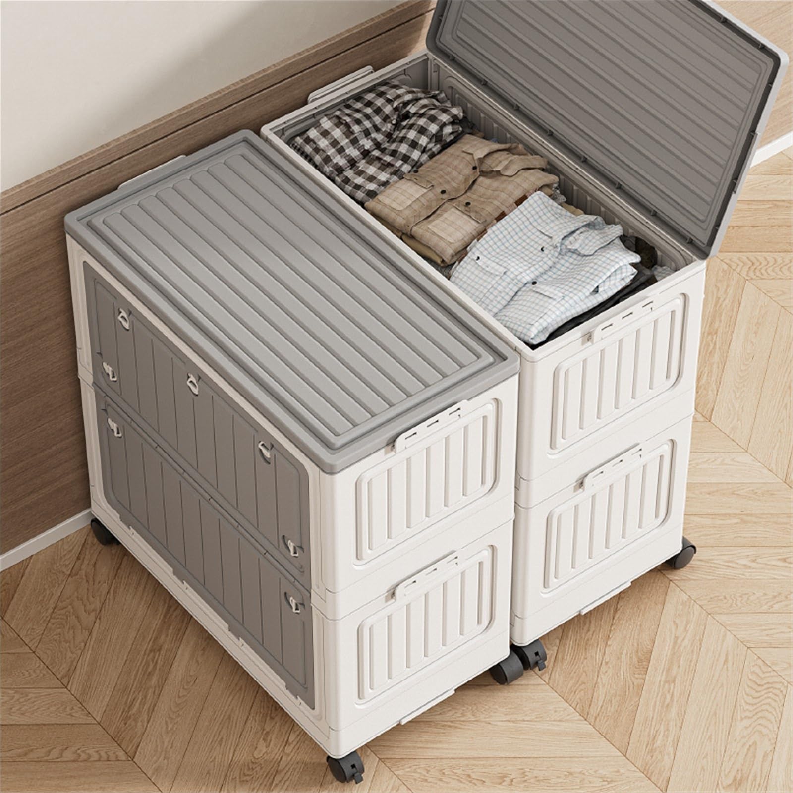 Contenitore Per Fumetti Cestino Portaoggetti Pieghevole Di Grande Capacità | Organizer mobile trasparente con ruote, design salvaspazio for vestiti e giocattoli(70cm Clear)