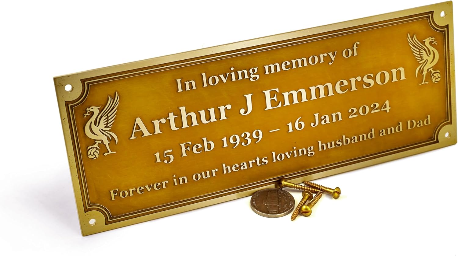 Etched brass nameplate - Custom memorial plaque (20x7.6 cm / 8x3 in)