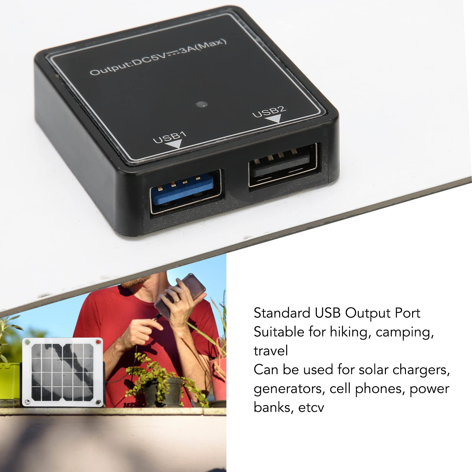 Kit de Carga Solar de 5 V, 20 W, 3 A, Panel Solar Monocristalino, Panel de Carga Solar Portátil, Salida USB de 5 V como Banco de Energía para Teléfono, para Vehículos