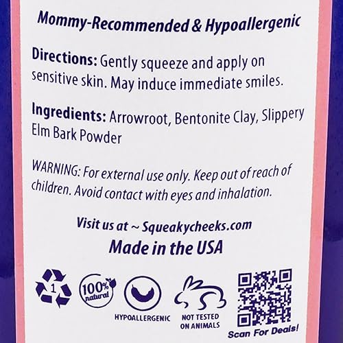 Miniatura 3 de Squeaky Cheeks Polvo para bebé (5 onzas)  Orgánico  Sin talco sin perfume y polvo totalmente natural  Alivio eficaz de la humedad y la picazón