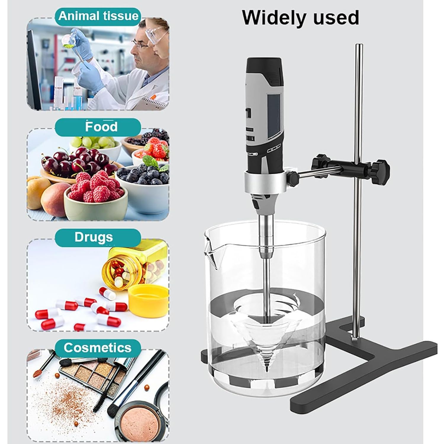 Homogeneizador de tejidos de células de laboratorio, homogeneizador de dispersión de alta velocidad de 0,5-250 ml con cabezales de trabajo de 6 mm/8 mm/10 mm y soporte en forma de H, regulación de