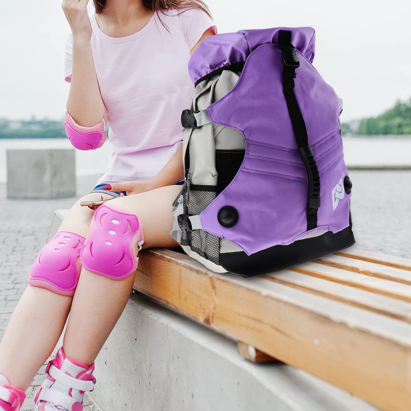Fenteer Sac de Transport Sac à Dos de Patins à roulettes Multi-Niveaux - Rose, 32x18x45cm
