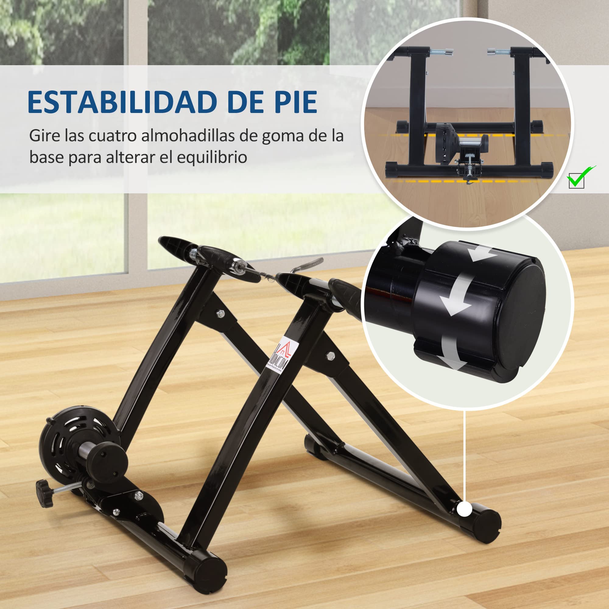 HOMCOM Rodillo de Bicicleta Entrenamiento Plegable con Resistencia Magnética para Ruedas de 26-28 Pulgadas Soporte Entrenador Bici para Casa Interior 54,5x47,2x39,1 cm Negro