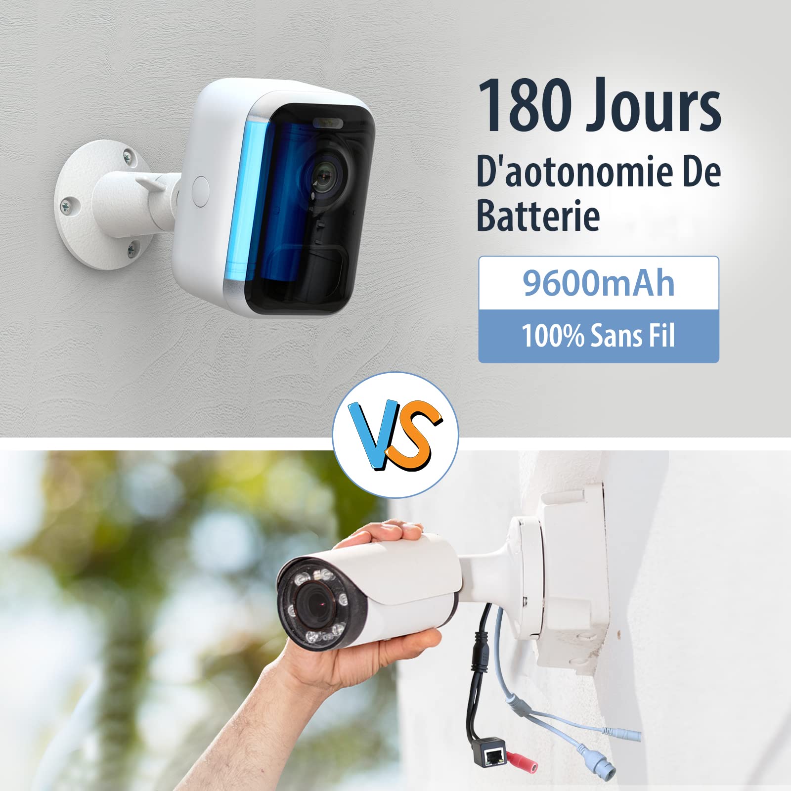 MPW 4MP Telecamera WiFi Interno/Esterno Batteria 9600mAh Senza Fili, Telecamera di Sicurezza Con 2 Staffa,Rilevamento del Movimento, Audio Bidirezionale, Visione Notturna, Compatibile Con SD/Cloud