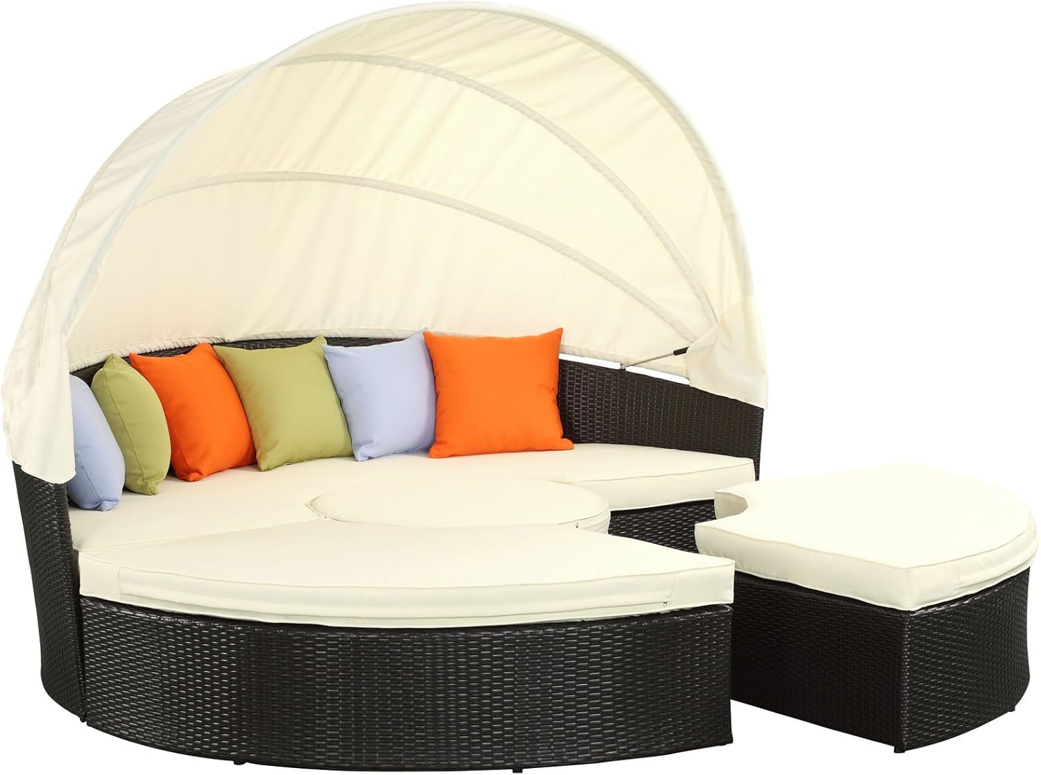 Modway Quest Wicker Rattan Outdoor Patio Canopy Sectional Daybed in Espresso White