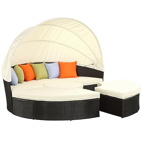 Modway Quest Wicker Rattan Outdoor Patio Canopy Sectional Daybed in
