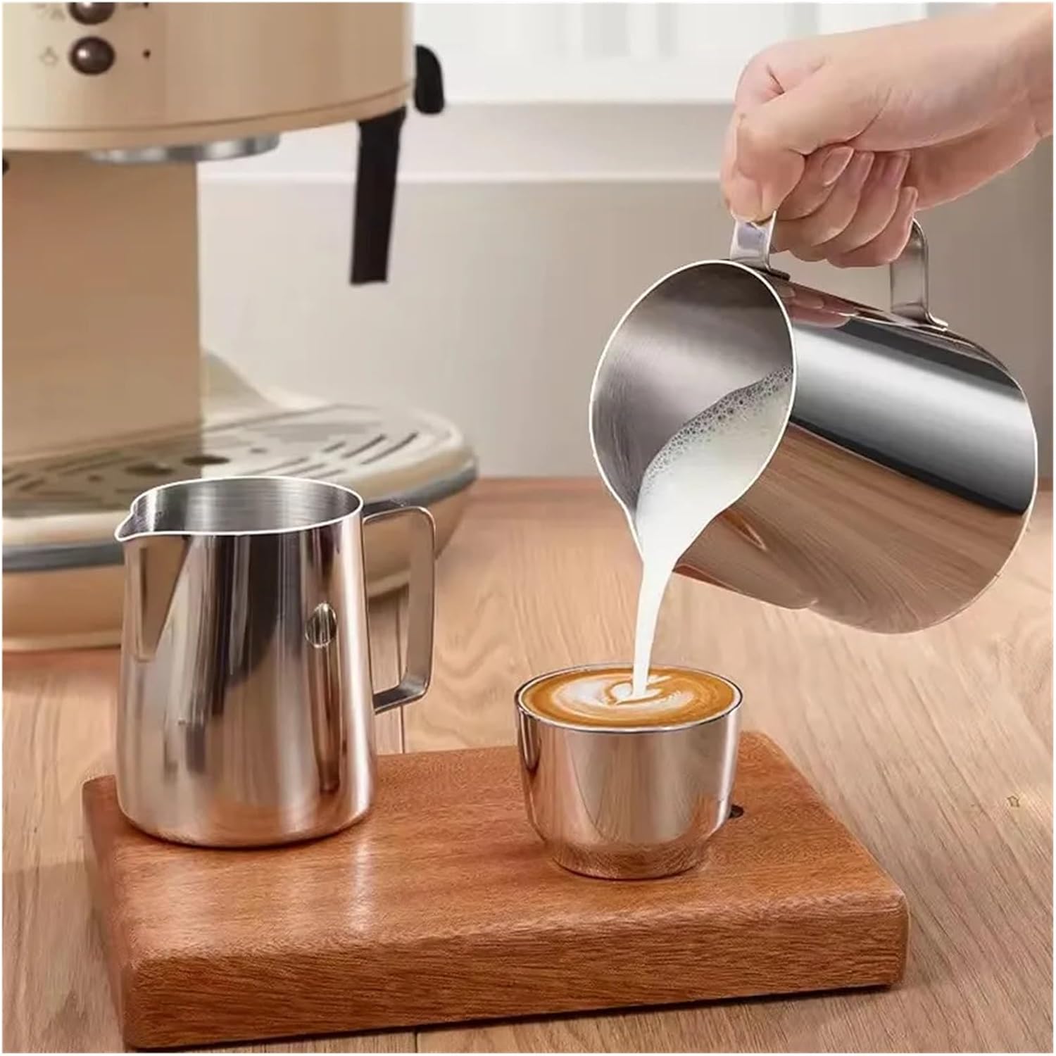 100/350/600ml Stainless Steel Milk Jugs Craft Frothing Pitcher Coffee Latte Art Jug Mug Cup(600ml)