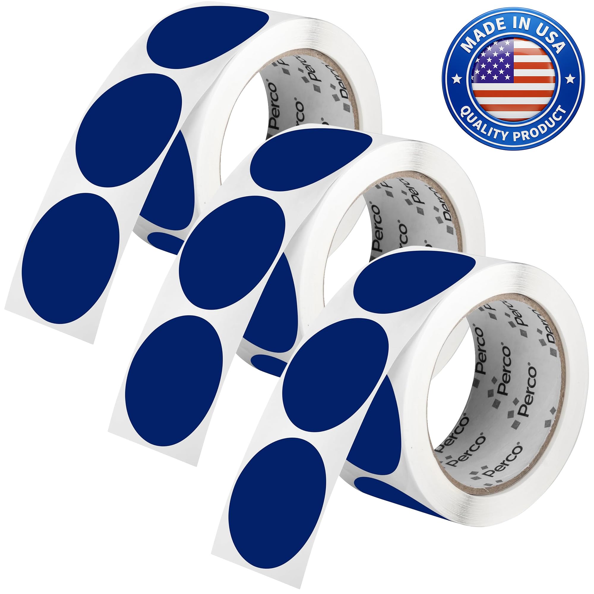 Perco Dark Blue Perforated Round Circle Dot Sticker 2-Inch Labels — 3 Rolls, 1,500 Stickers—Business Logos, Product Labels &amp; Professional Organization, Strong Adhesive—Made in USA