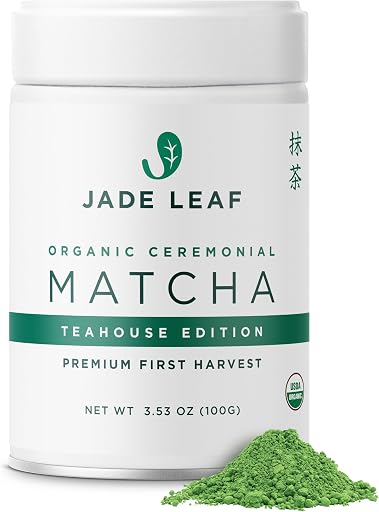 Jade Leaf Matcha Organic Ceremonial Grade Teahouse Edition Matcha Powder - 100% Pure Japanese Premium First Harvest Green Tea for Ceremonies, Usucha, Lattes 100g / 3.53 Ounce Tin (Pack of 1)