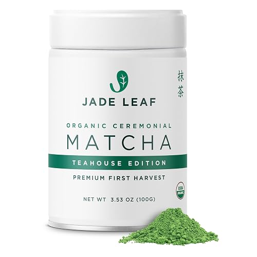 Jade Leaf Matcha Organic Premium Ceremonial Grade Matcha Green Tea Powder - Japanese - Culinary, Ingredient, Ceremonial Barista Teahouse, Latte, Collagen, 3.53 Ounce (Pack of 1), Ceremonial Teahouse Tin - Ceremonial Teahouse Tin - 3.53 Ounce (Pack of 1)
