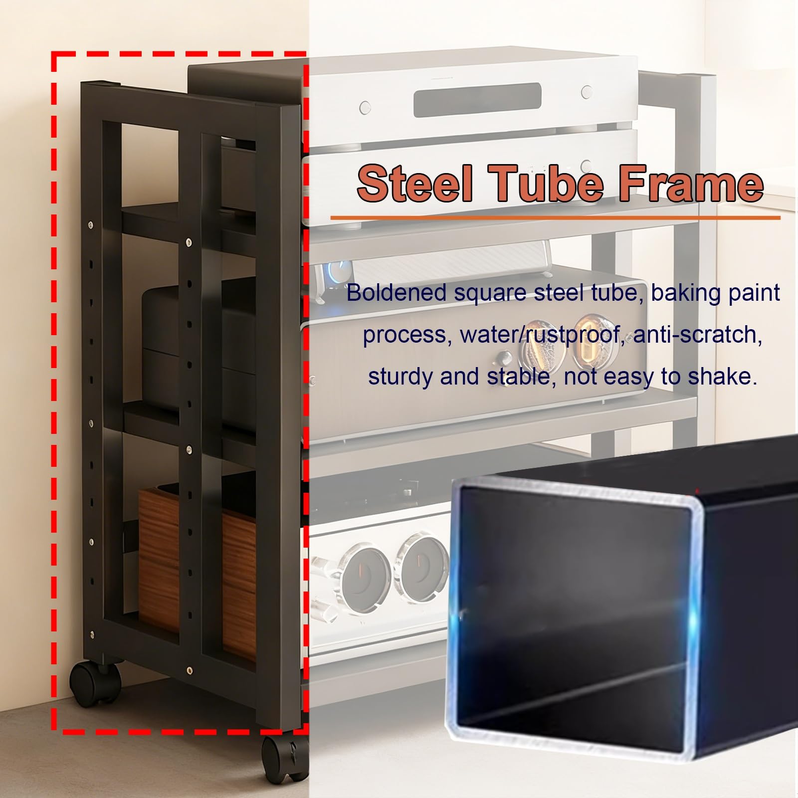 Chariot de matériel audio à roulettes robuste, étagère réglable en bois pour économiser de l'espace - Rack stéréo AV pour bureau, chambre à coucher et salon (100 cm)