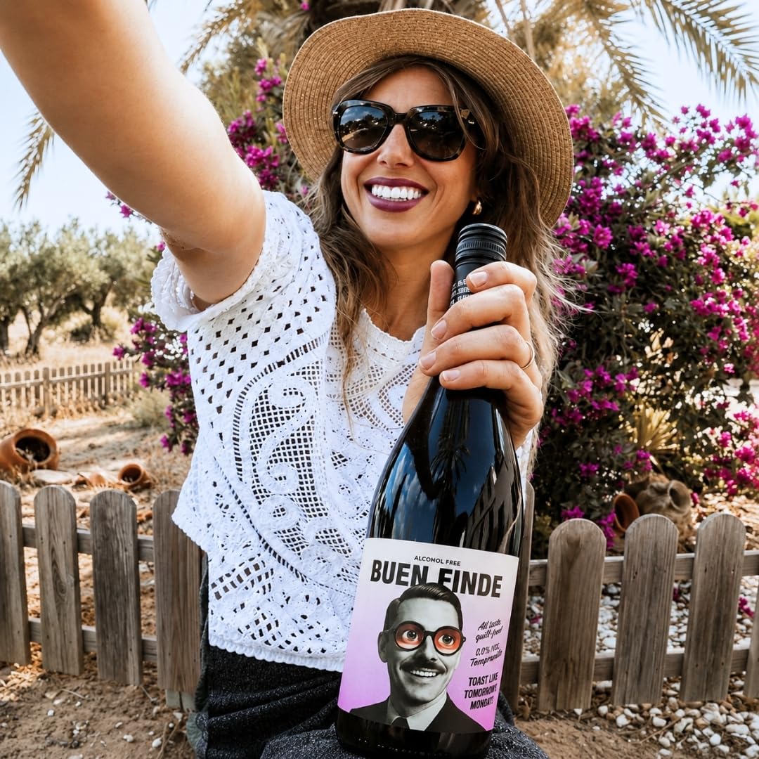 Buen Finde® Vino Sin Alcohol 0,0% Tinto Tempranillo | Pack 6 Botellas x 750 ml | Vino Desalcoholizado Premium | Bajo en calorías, vegano, equilibrado y afrutado