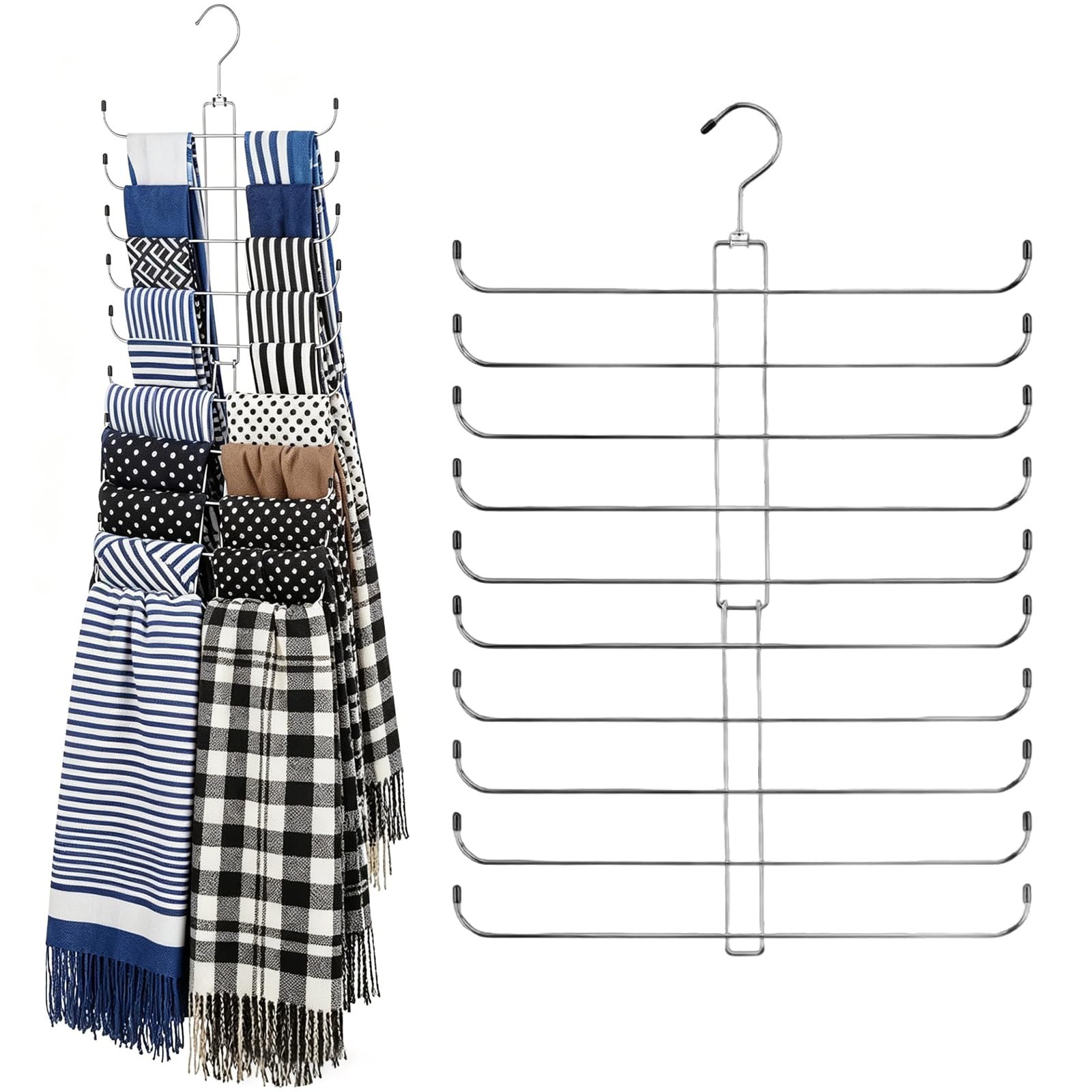 Elegant Silver Scarf Hanger Rotatable Hanger For More Than 20 Scarves, Space Saving Closet Storage Solution
