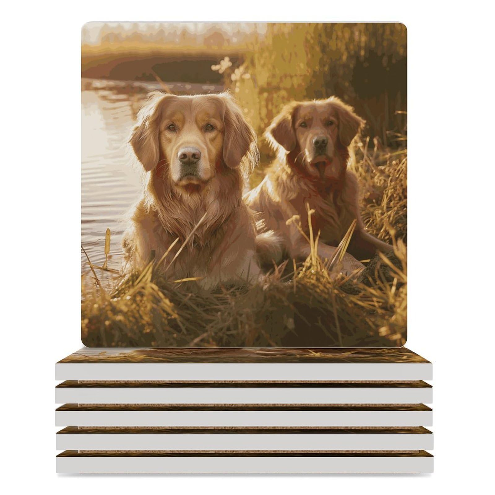 Sous-verres Golden Retriever de qualité premium céramique absorbante et liège