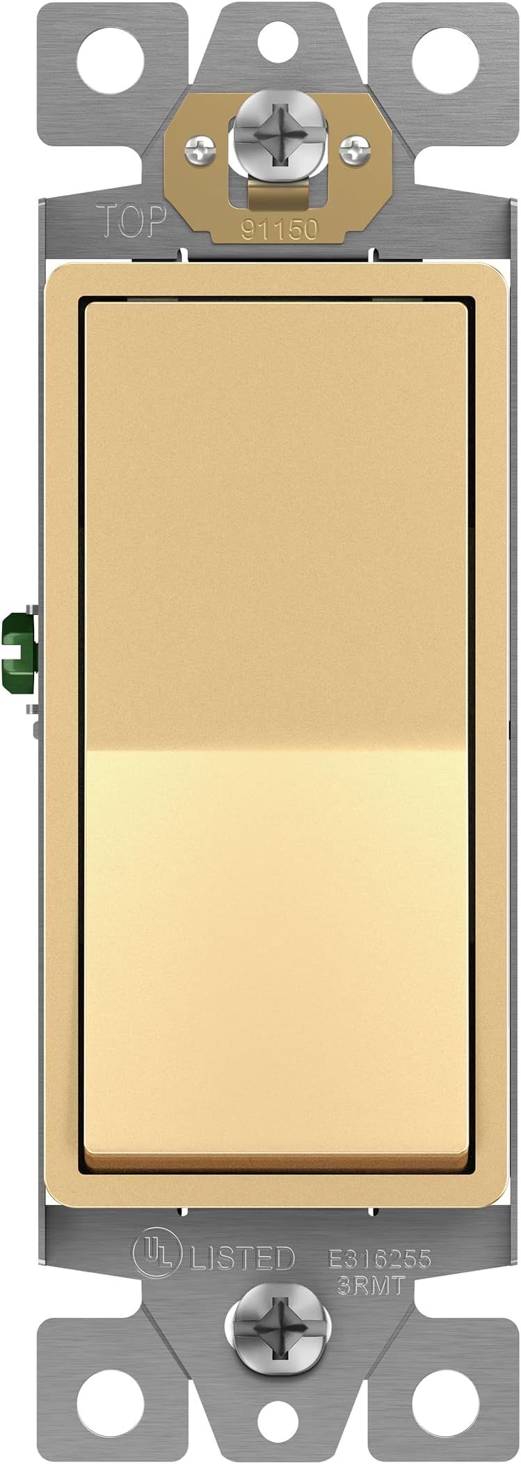 Light Switch On/Off Paddle Wall Switch 91150-GD | 15 Amp, 120V/277V, AC, Single Pole, 3 Wire, Grounding Screw, Residential Graded Light Switch, UL Listed, Gold Color