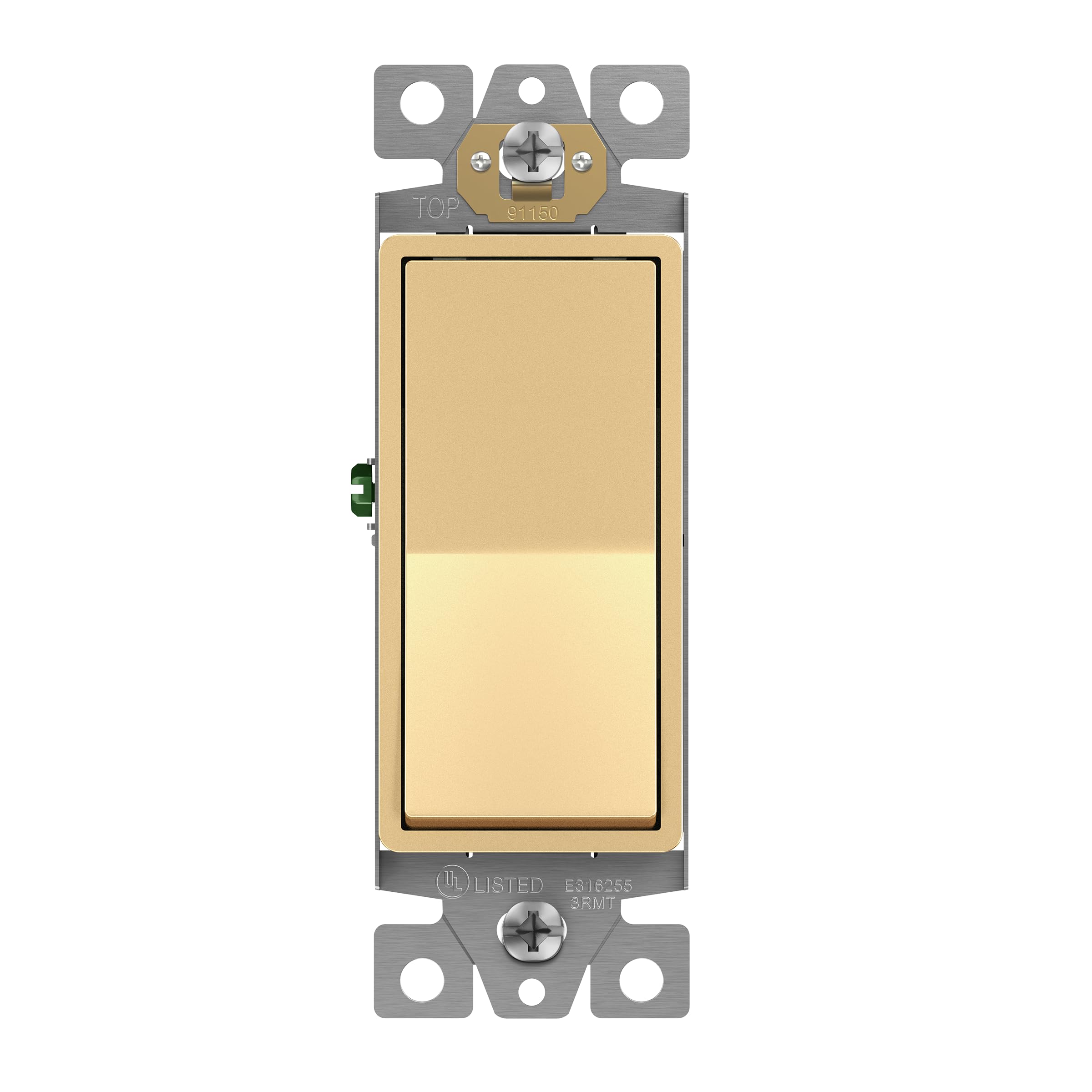 Enerlites Light Switch On/Off Paddle Wall Switch 91150-GD | 15 Amp, 120V/277V, AC, Single Pole, 3 Wire, Grounding Screw, Residential Graded Light Switch, UL Listed, Gold Color