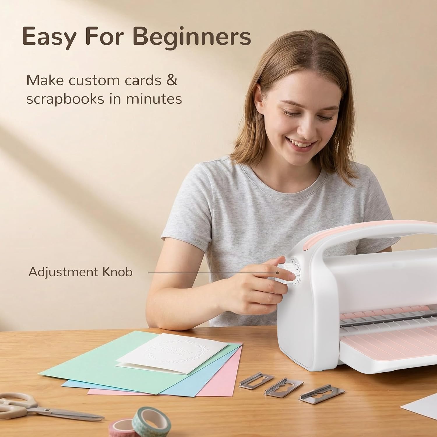 9-Inch Die Cutting & Embossing Machine with Adjustable Pressure Dial, Full Starter Kit for Card Making & Scrapbooking, Manual Craft Cutting Machine with Foldable Platform and Steel Rollers