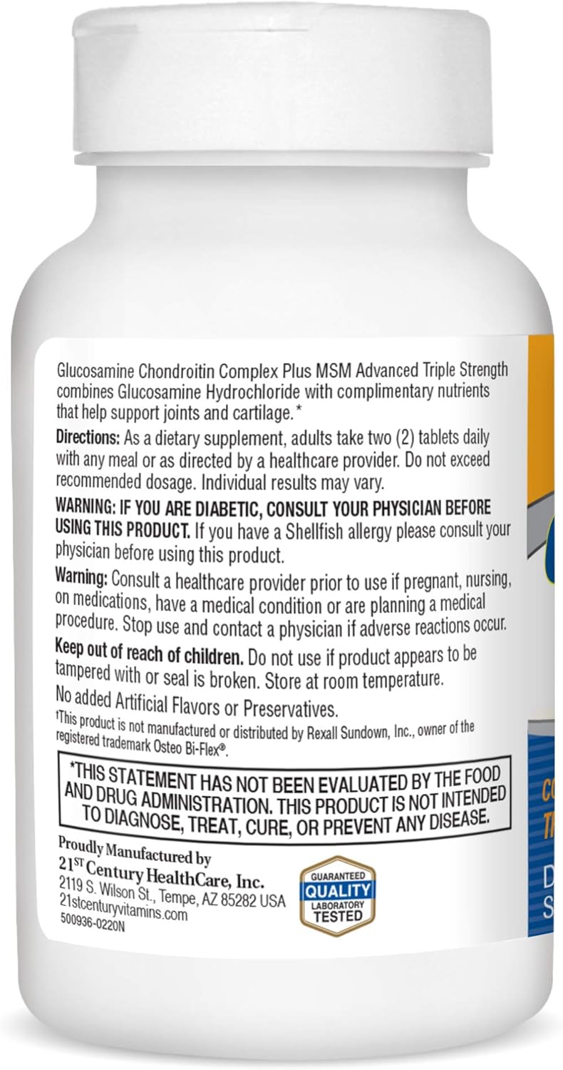 21st Century Glucosamine and Chondroitin, Advanced 3X Tablets, 80 Count : Health & Household