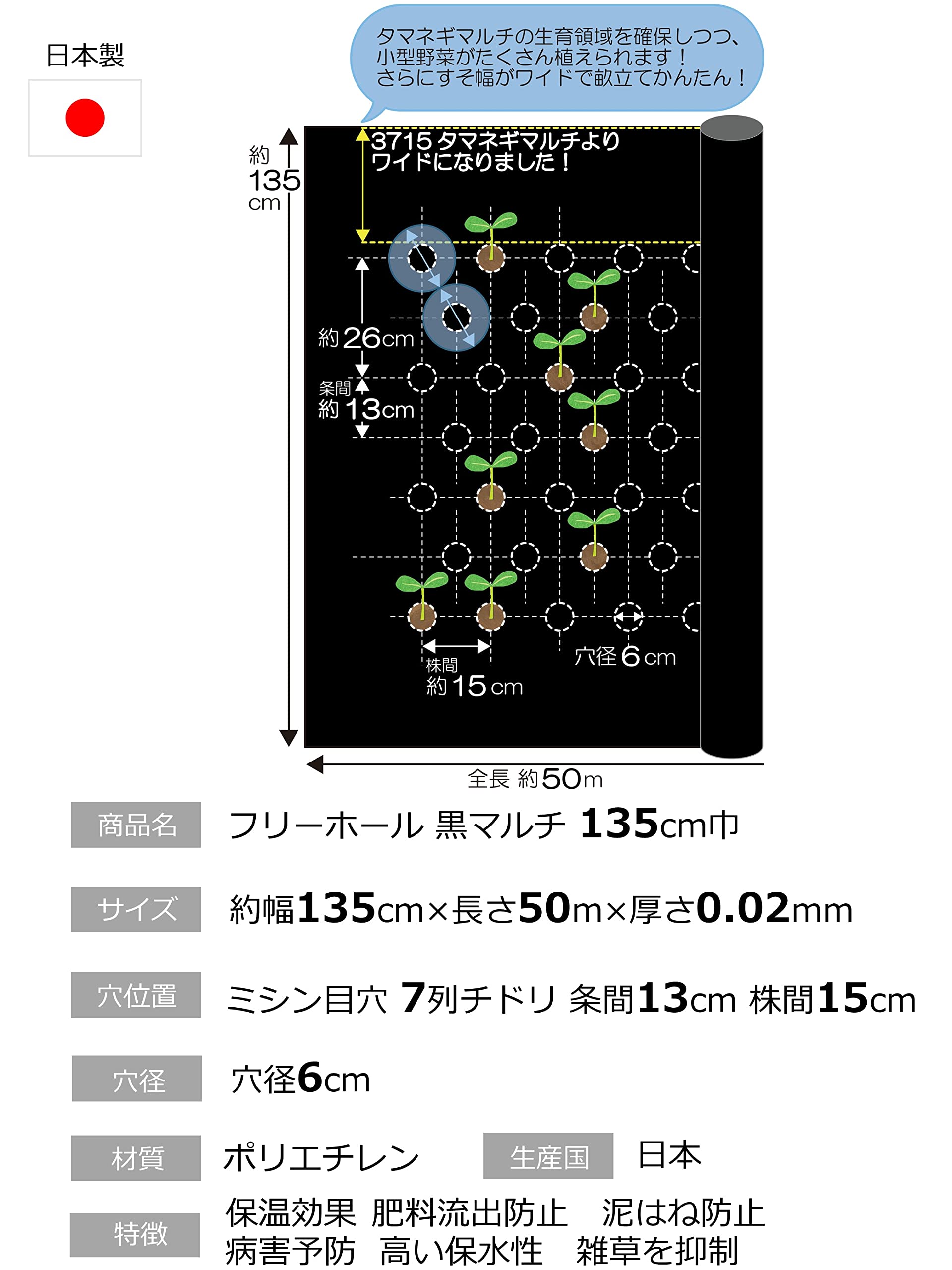 Amazon.co.jp: 岩谷マテリアル 新フリーホール黒マルチ 日本製 0.02mm