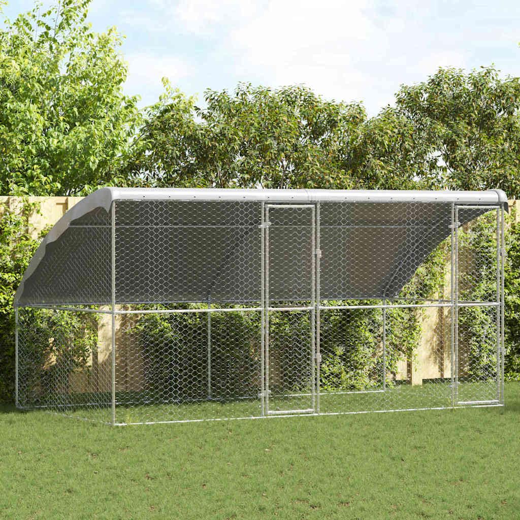 Set di 2 gabbie per cani, 4 x 2 x 2 m, in acciaio zincato, colore argento | Robusto recinto per animali in giardino o in terrazzo: dotato di tettuccio impermeabile e serratura di sicurezza.