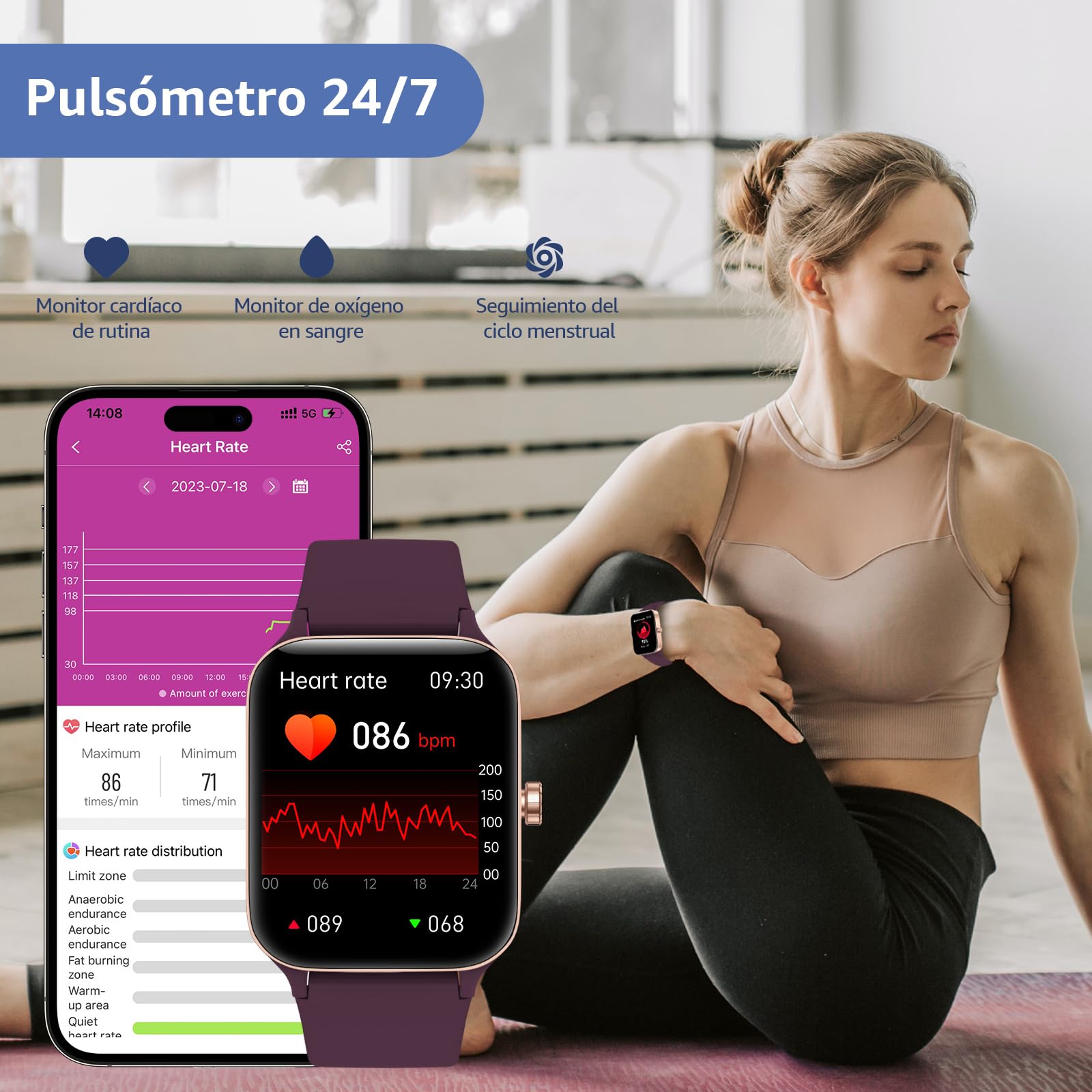 Reloj Inteligente Mujer Hombre, 1.95" Smartwatch con Funciún Llamadas y Recordatorio del Mensaje, Smart Watch con 140+ Modos Deporte, Oxímetro, Monitoreo del sueño, para Android iOS