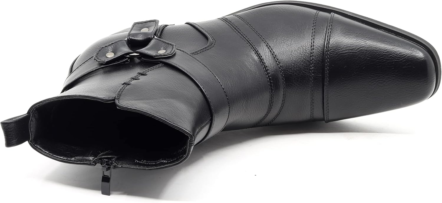 Metrocharm Men's Casual Belt Strap Studded Western Cowboy Shoes Boots WESTERN-01