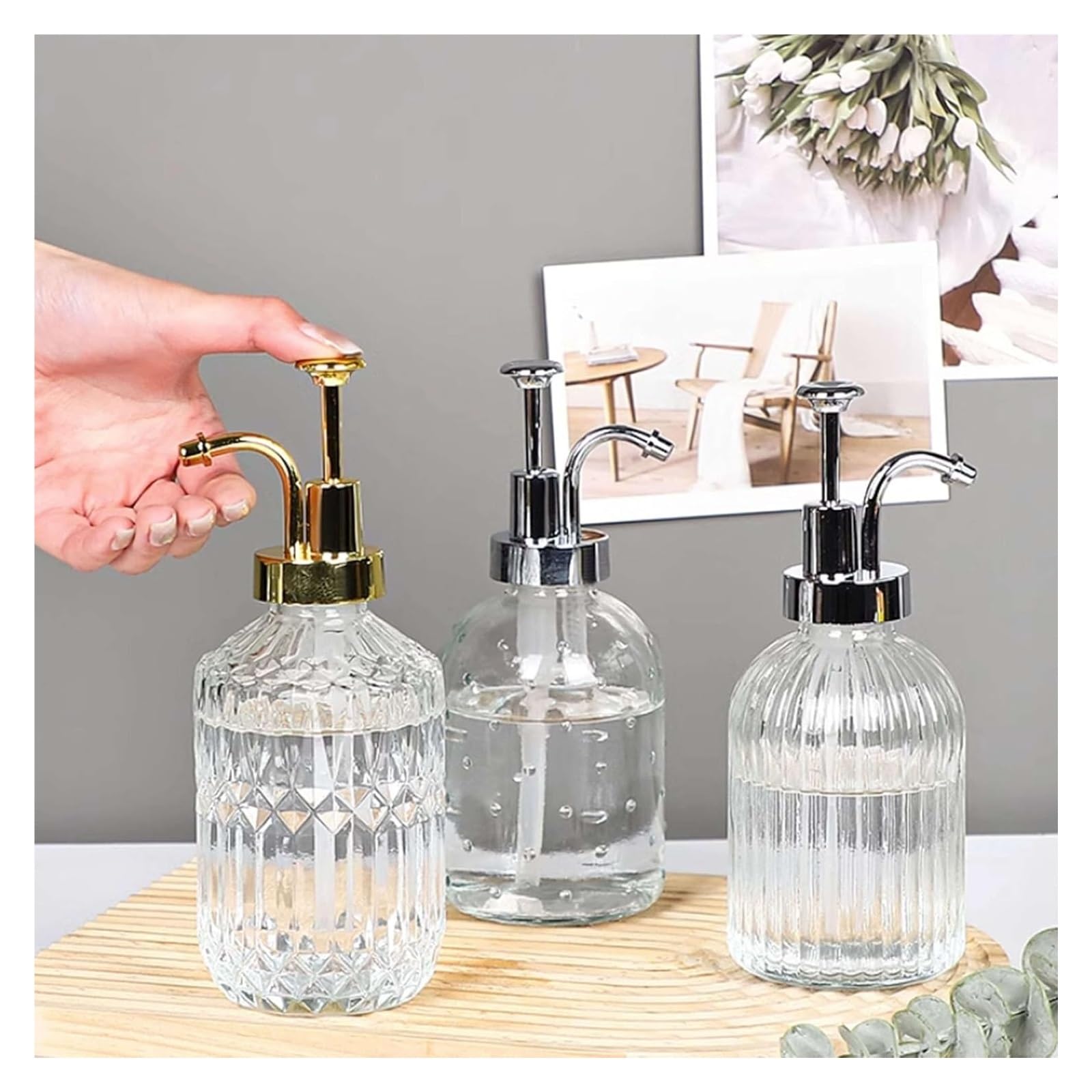 Dispenser di sapone, Dispenser di sapone da bagno, Bottiglia dispenser for lavaggio a mano Dispenser di sapone in vetro Premium, Dispenser di sapone liquido ricaricabile, Bottiglia di vetro antiscivol