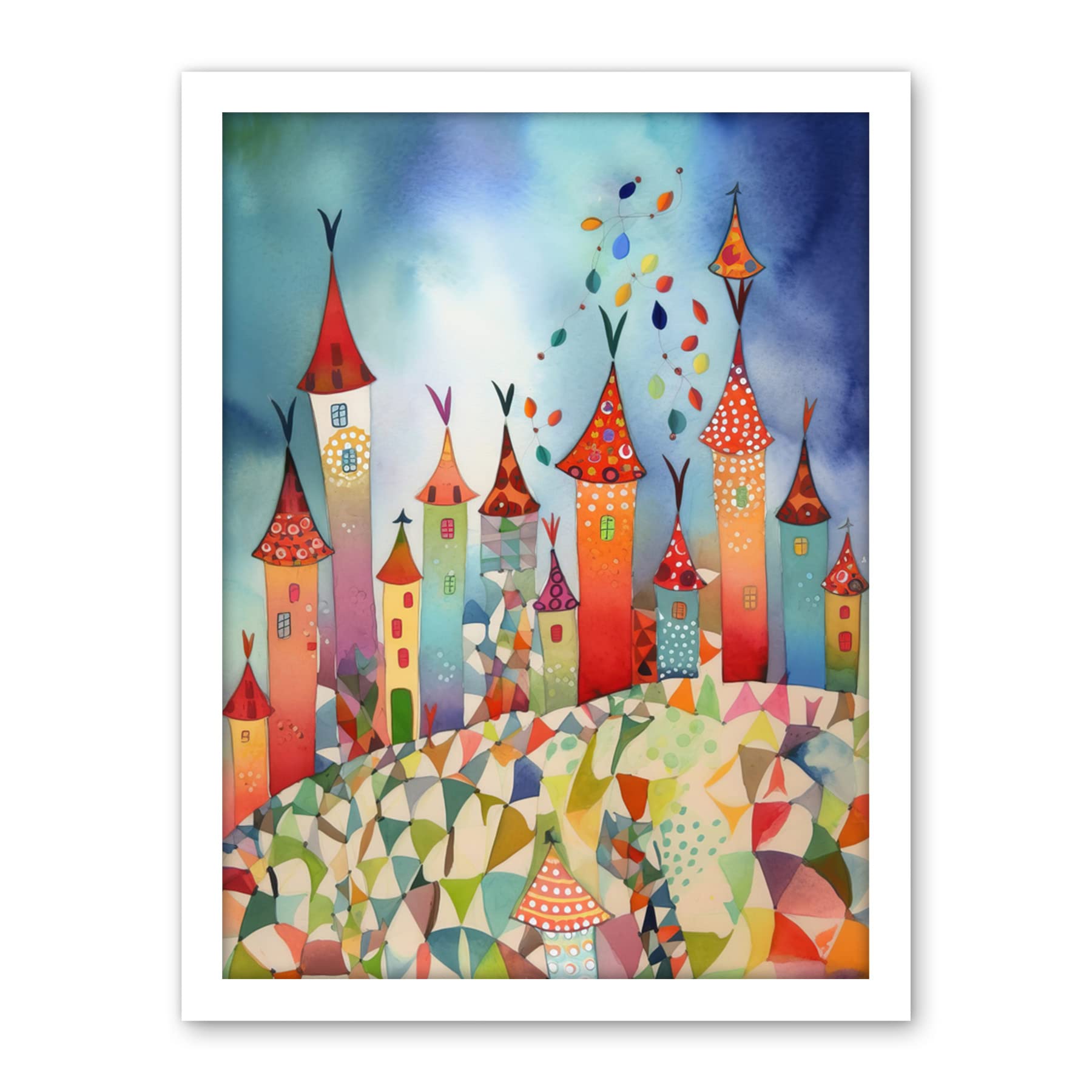 Artery8 Celebration Day Cityscape Processional Street Folk Art Watercolour Painting Artwork Framed Wall Art Print 18X24 Inch
