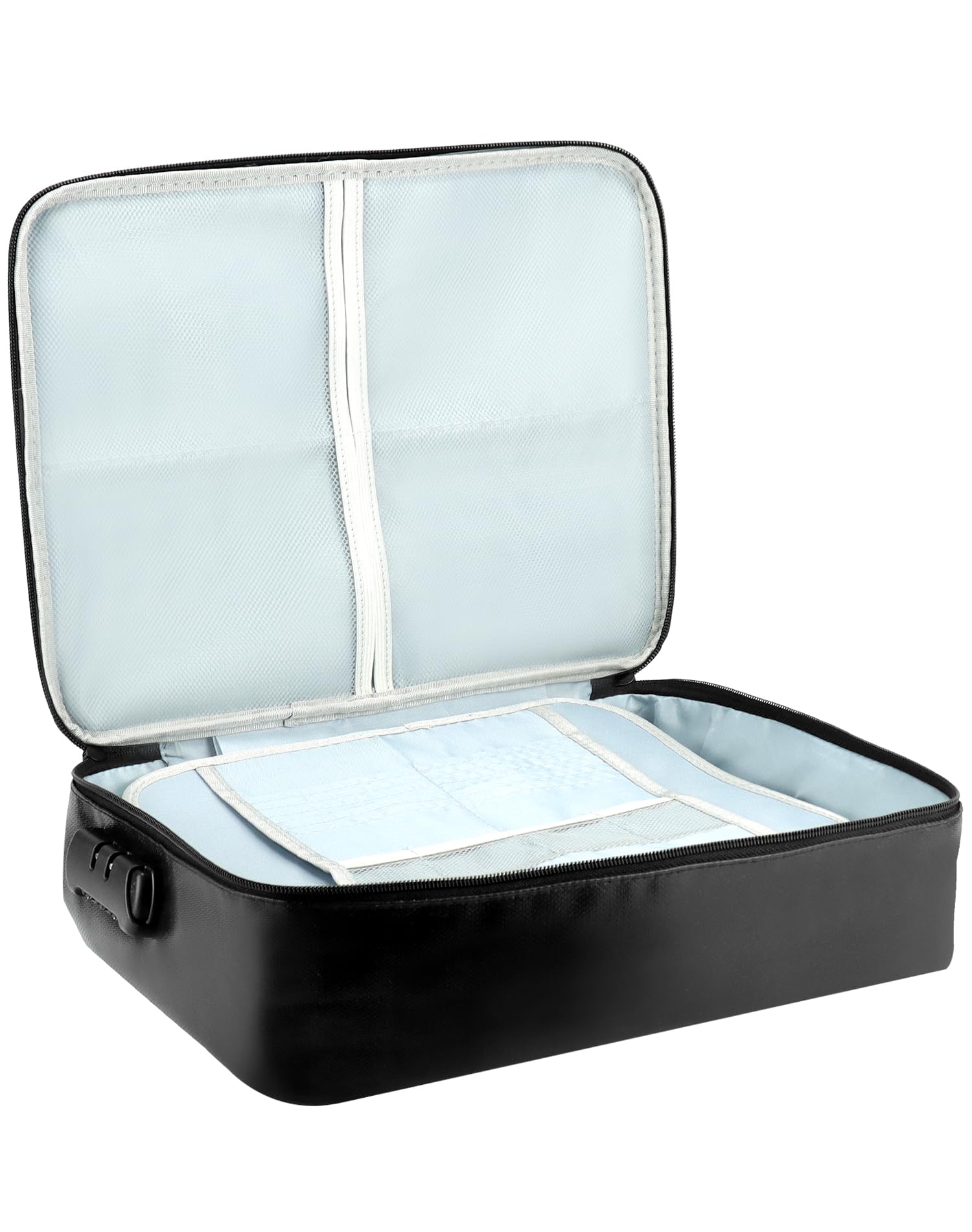 QWORK® Borsa portadocumenti ignifuga, organizer per documenti importanti, scatola portadocumenti con serratura, impermeabile, per documenti di valore, nera