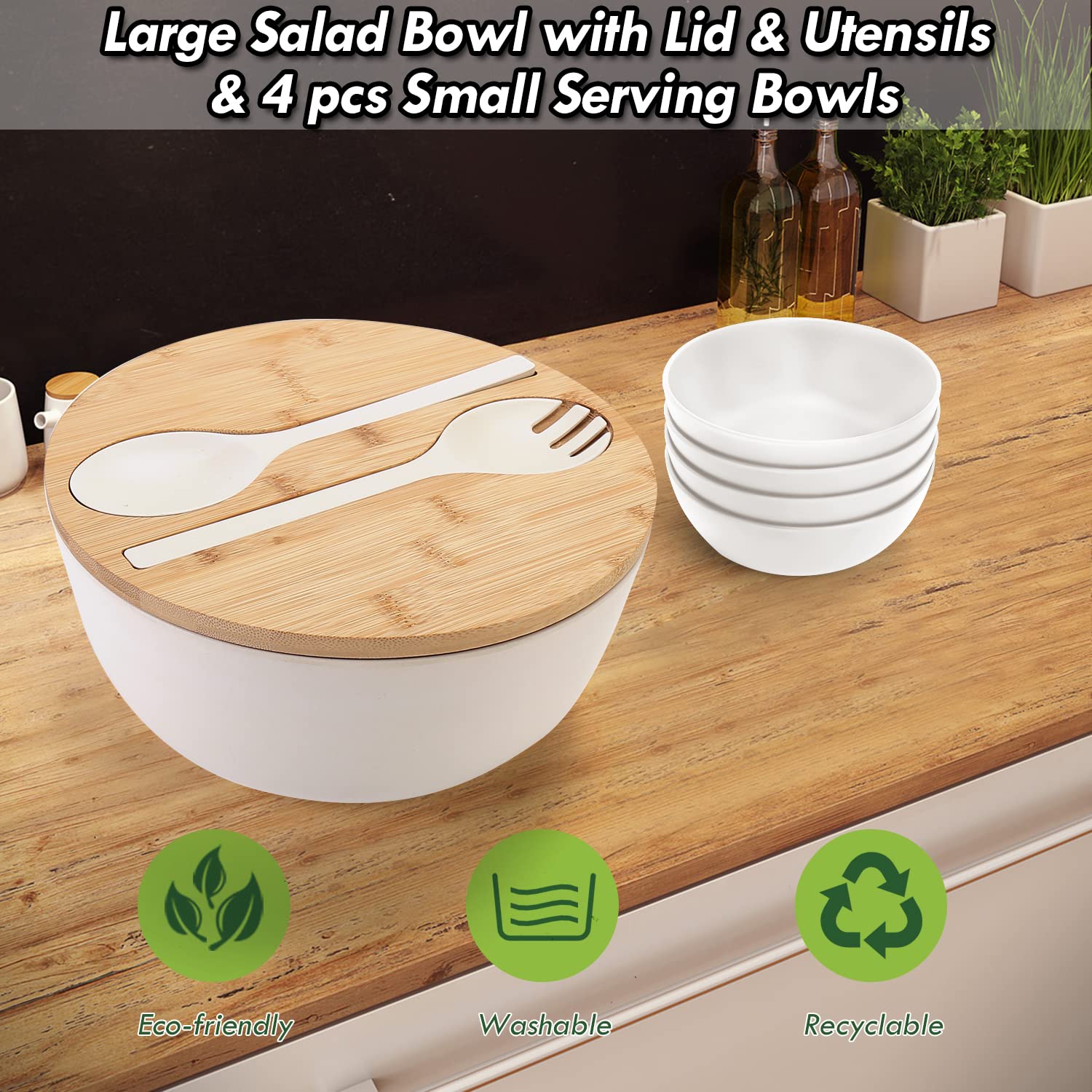 Amazon.co.jp: サラダボウルセット 9.8インチ ホワイト 大きなサラダ