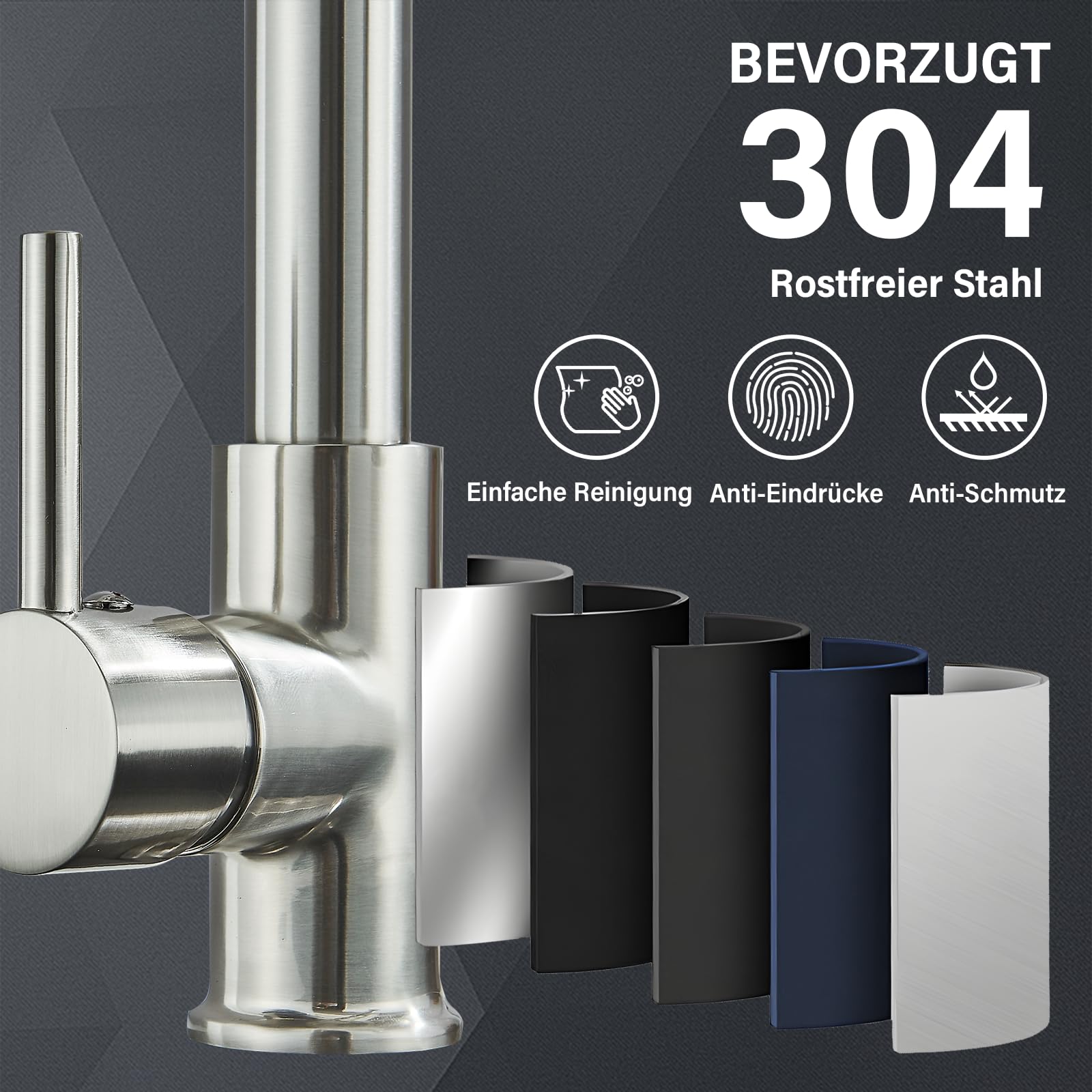 Niederdruck Wasserhahn Küche Spültischarmatur Mischbatterie Armatur Küche mit 2 Sprühfunktionen um 360° Gedreht Werden Gebürstetes Nickel mit Herunterziehbare Brause